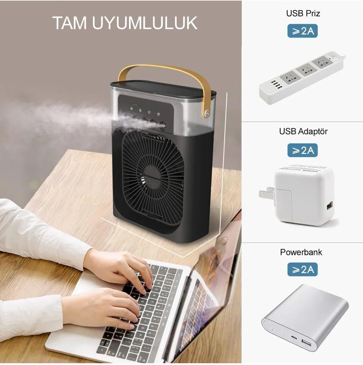 Buharlı Vantilatör Taşınabilir Işıklı